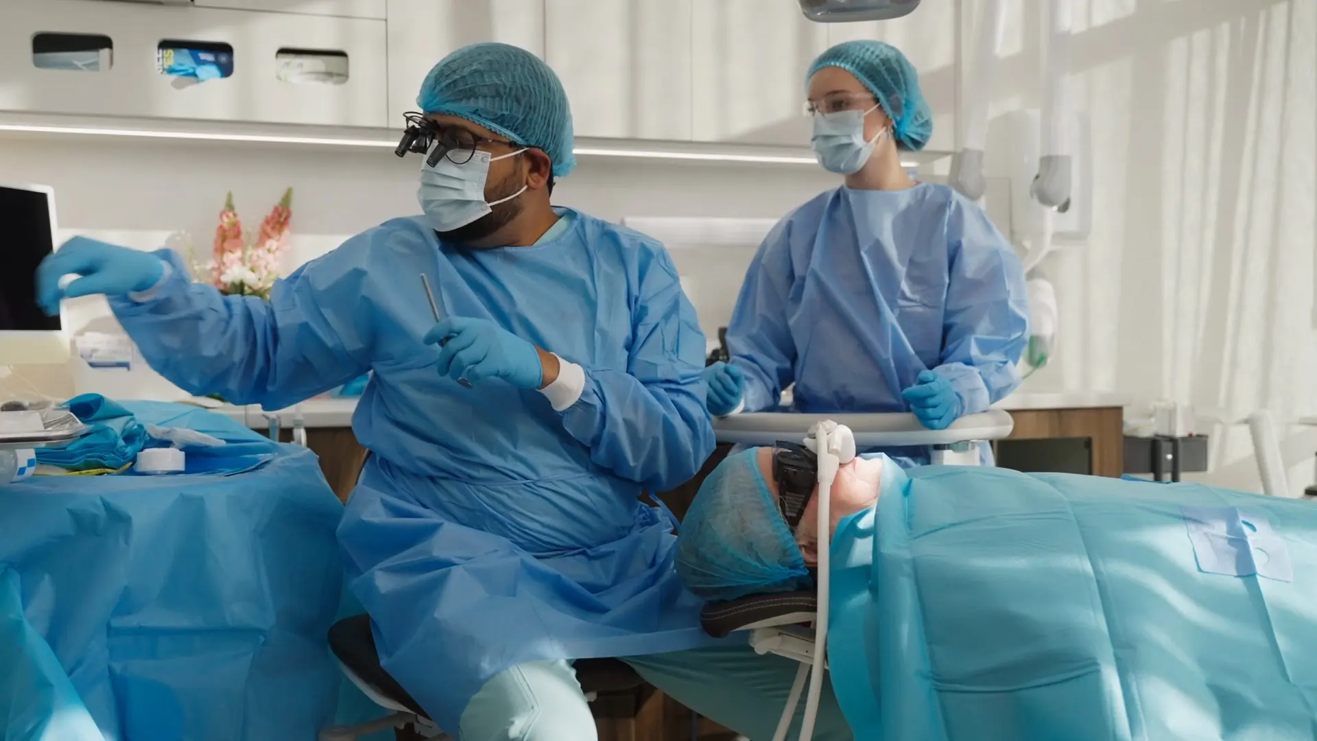 The surgical team working during a sedation appointment